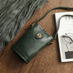 image-Original Mobile Phone Bag Vegetable Tanned Oil Wax Cowhide Round Barrel Small Bag
