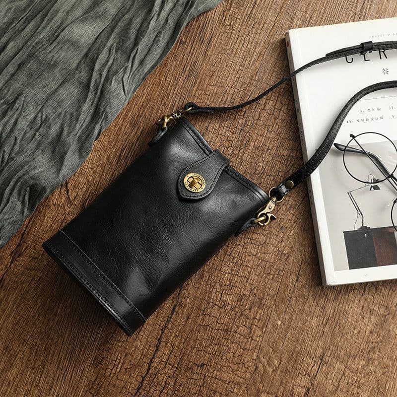 image-Original Mobile Phone Bag Vegetable Tanned Oil Wax Cowhide Round Barrel Small Bag