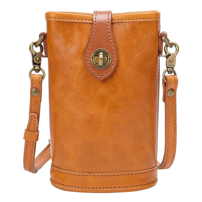 image-Original Mobile Phone Bag Vegetable Tanned Oil Wax Cowhide Round Barrel Small Bag