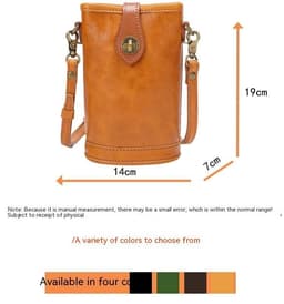 image-Original Mobile Phone Bag Vegetable Tanned Oil Wax Cowhide Round Barrel Small Bag