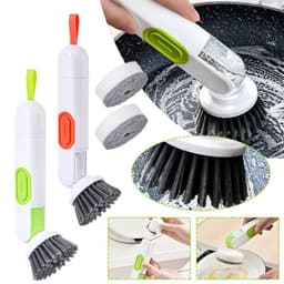 image-Multi-Functional Long-Handle Liquid-Filled Cleaning Brush Washing Up Brushes With Liquid Dispenser Two Replacement Heads For Kitchen Cleaning Brush Gadgets