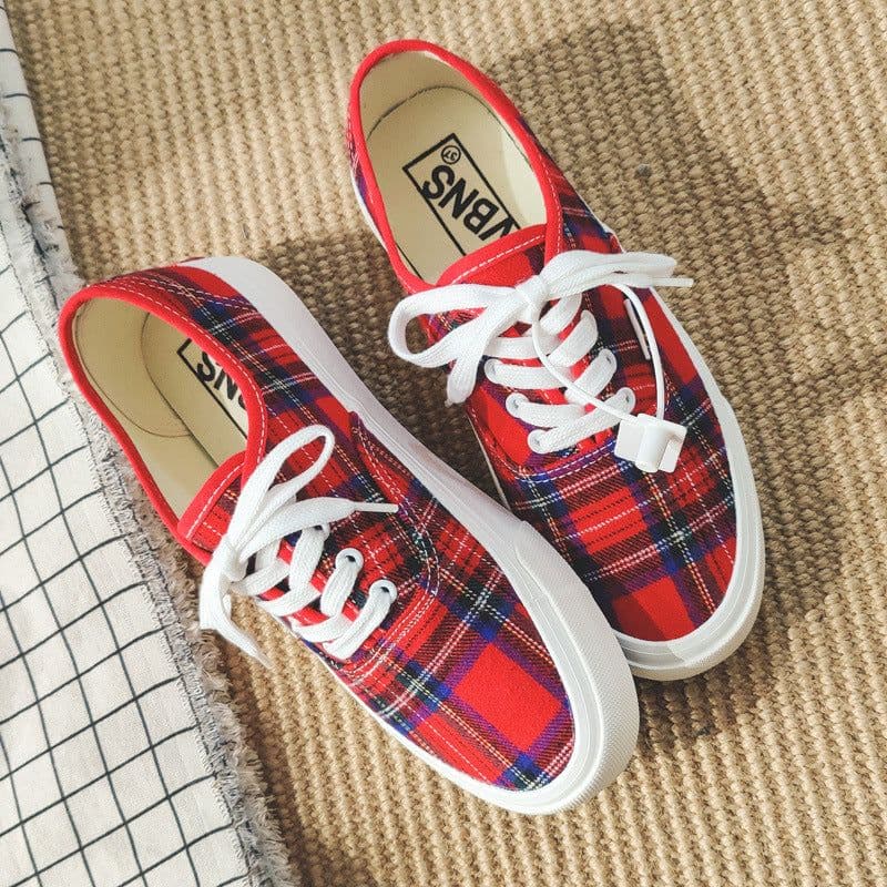image-Plaid Low Top Canvas Casual Shoes