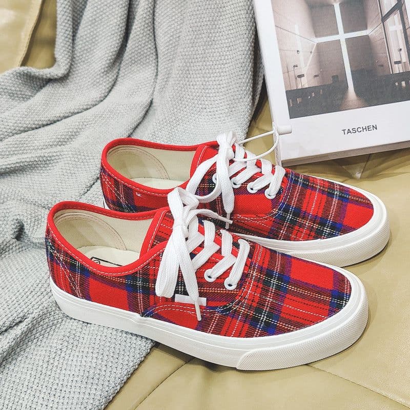 image-Plaid Low Top Canvas Casual Shoes