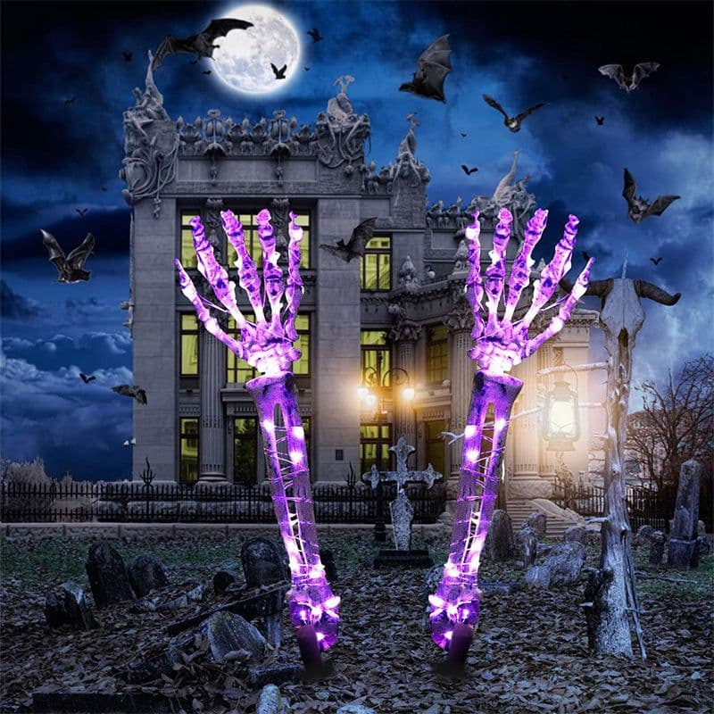 image-Halloween LED Light Up Skeleton Arm Hand Halloween Party Outdoor Home Garden Yard Lawn Decoration Haunted House Horror Props Halloween Decorative