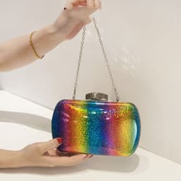 image-Summer Versatile Rainbow Color Dinner Bag Laser Pu Clutch Gradient Color Women's Bag