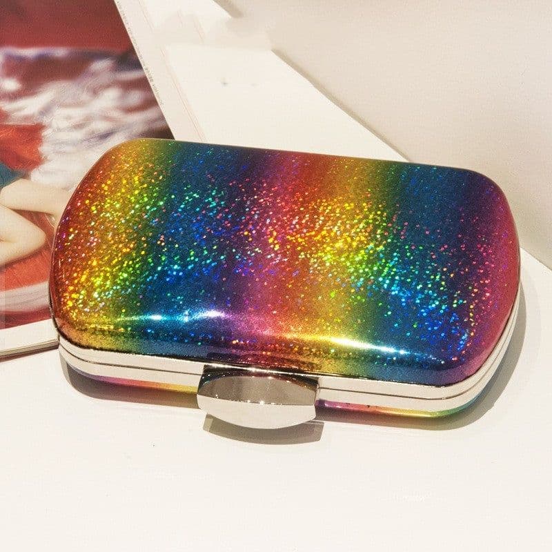 image-Summer Versatile Rainbow Color Dinner Bag Laser Pu Clutch Gradient Color Women's Bag