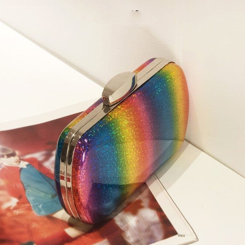image-Summer Versatile Rainbow Color Dinner Bag Laser Pu Clutch Gradient Color Women's Bag