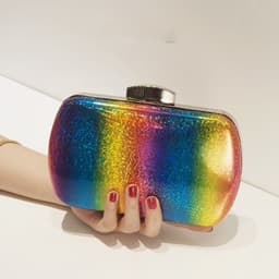 image-Summer Versatile Rainbow Color Dinner Bag Laser Pu Clutch Gradient Color Women's Bag