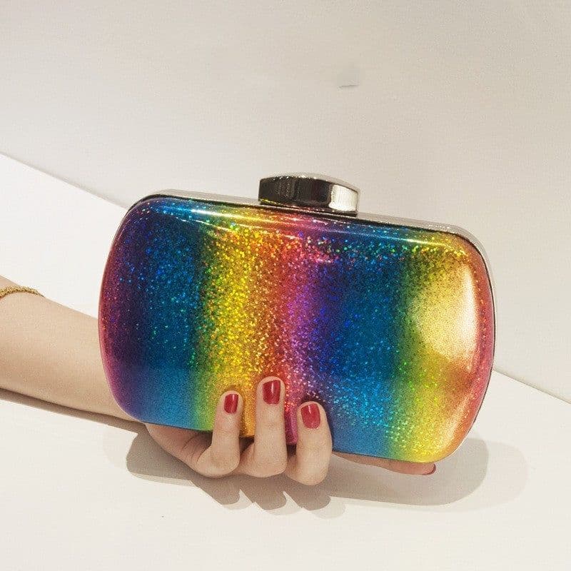 image-Summer Versatile Rainbow Color Dinner Bag Laser Pu Clutch Gradient Color Women's Bag