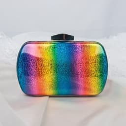 image-Summer Versatile Rainbow Color Dinner Bag Laser Pu Clutch Gradient Color Women's Bag