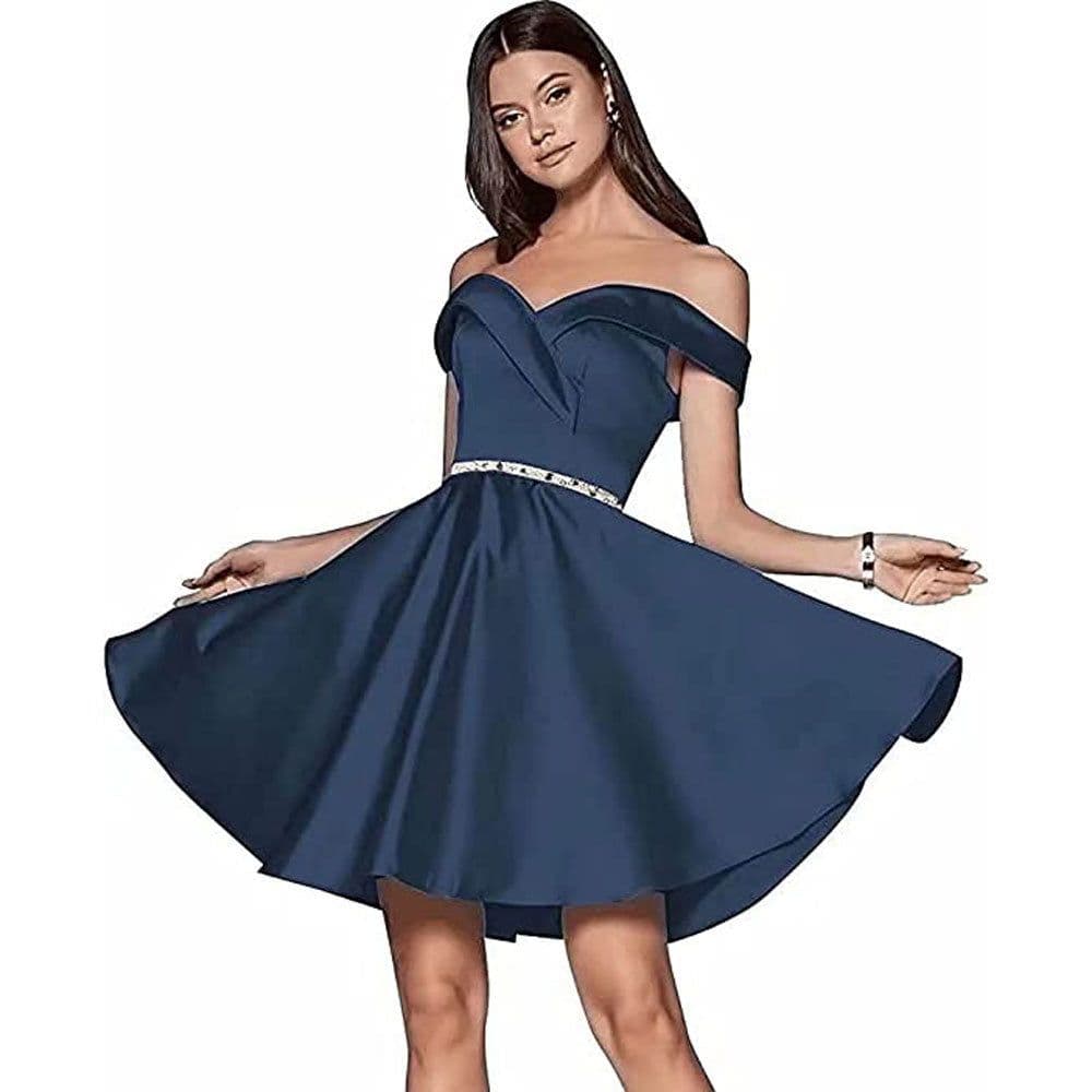 image-Short Beaded Satin A- Line Evening Gown Ball Gown