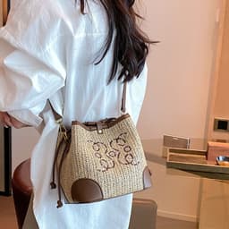 image-Women's Straw Seaside Vacation Beach Woven Bucket Bag