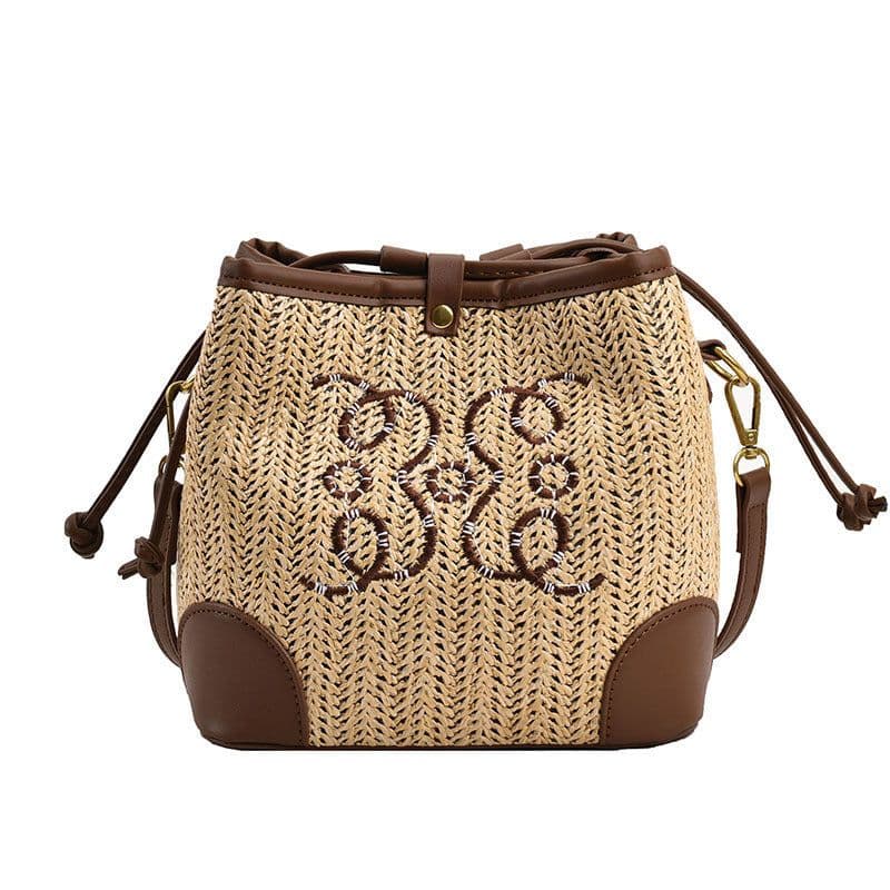 image-Women's Straw Seaside Vacation Beach Woven Bucket Bag