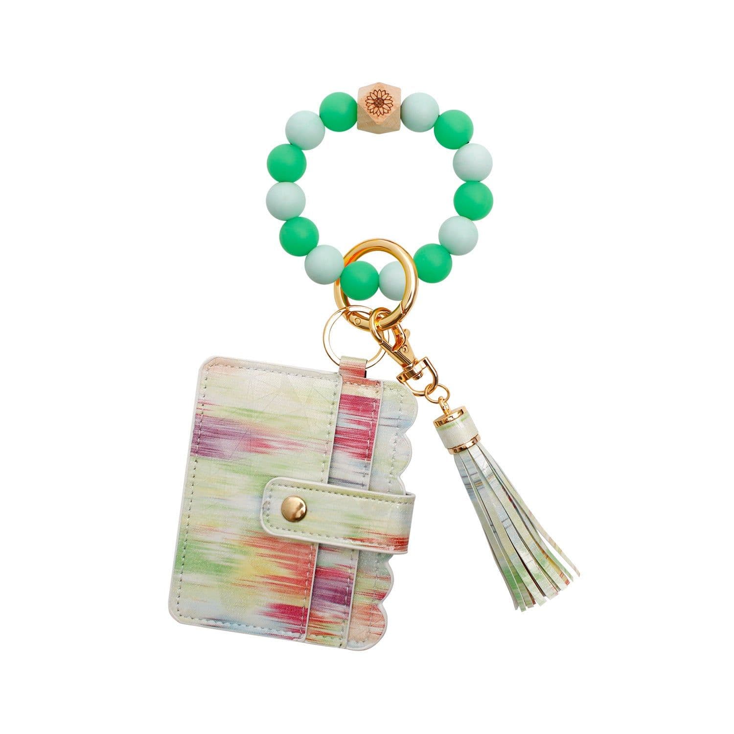 image-New Luminous Silicone Beads Wrist Keychain Handmade Beaded Leather Polyurethane Card Holder Key Ring