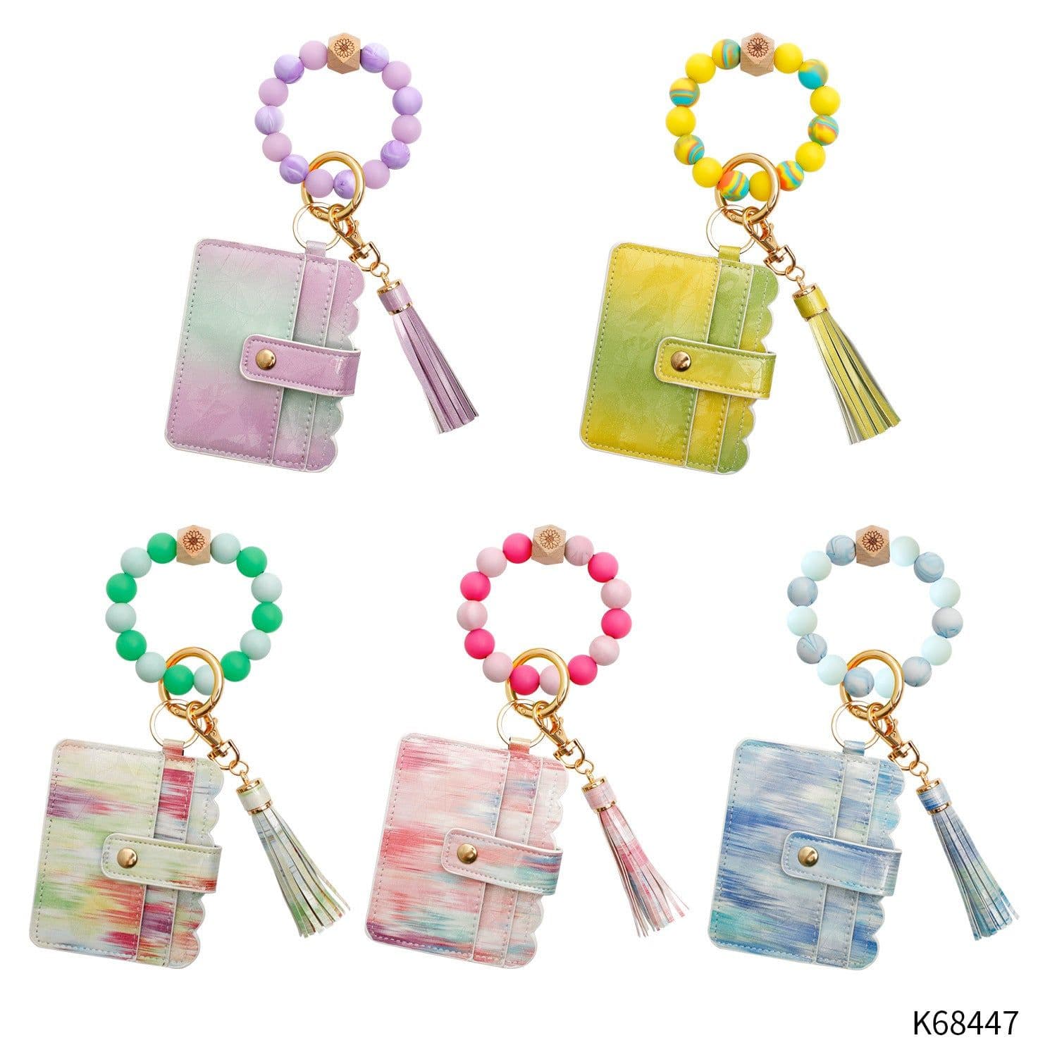 image-New Luminous Silicone Beads Wrist Keychain Handmade Beaded Leather Polyurethane Card Holder Key Ring