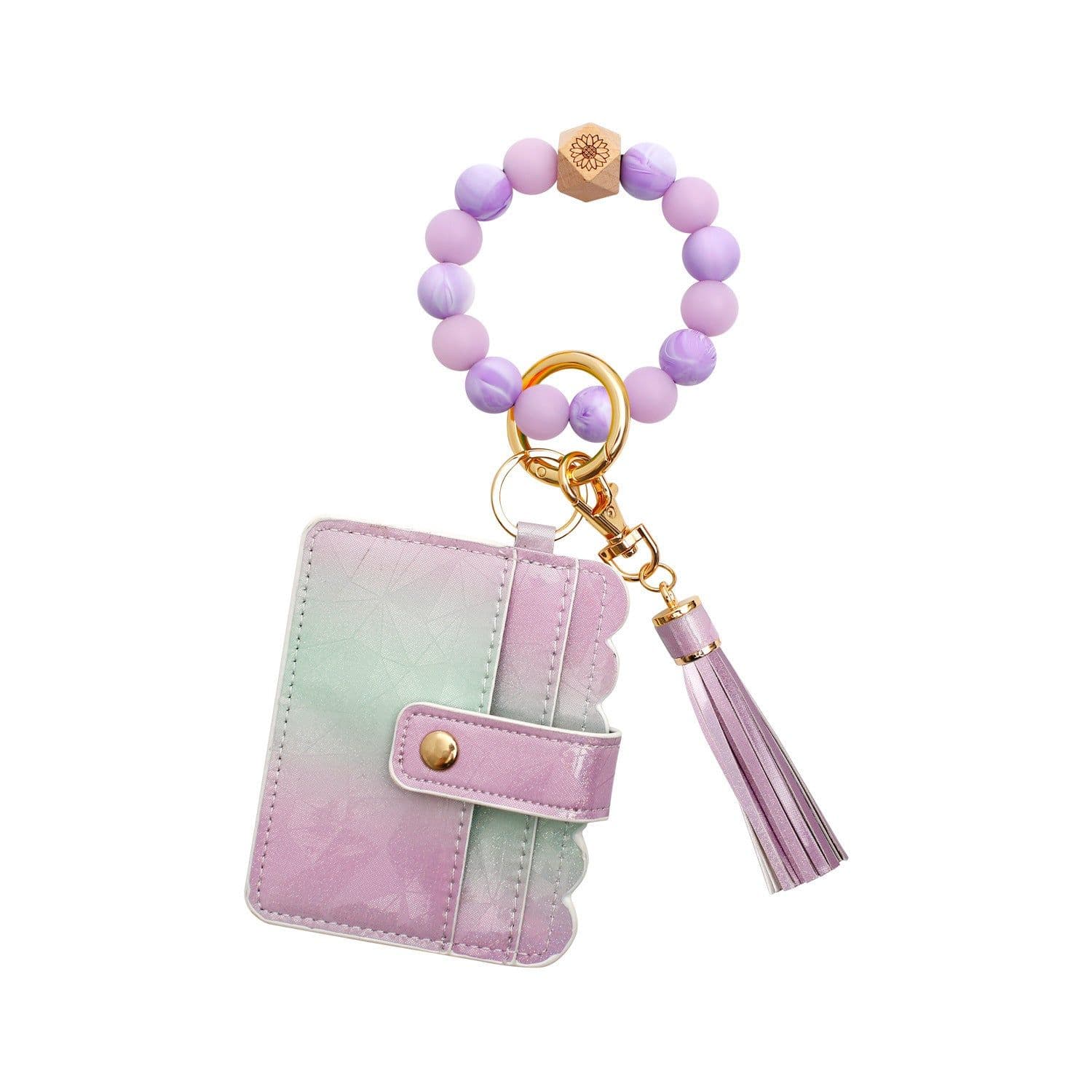 image-New Luminous Silicone Beads Wrist Keychain Handmade Beaded Leather Polyurethane Card Holder Key Ring