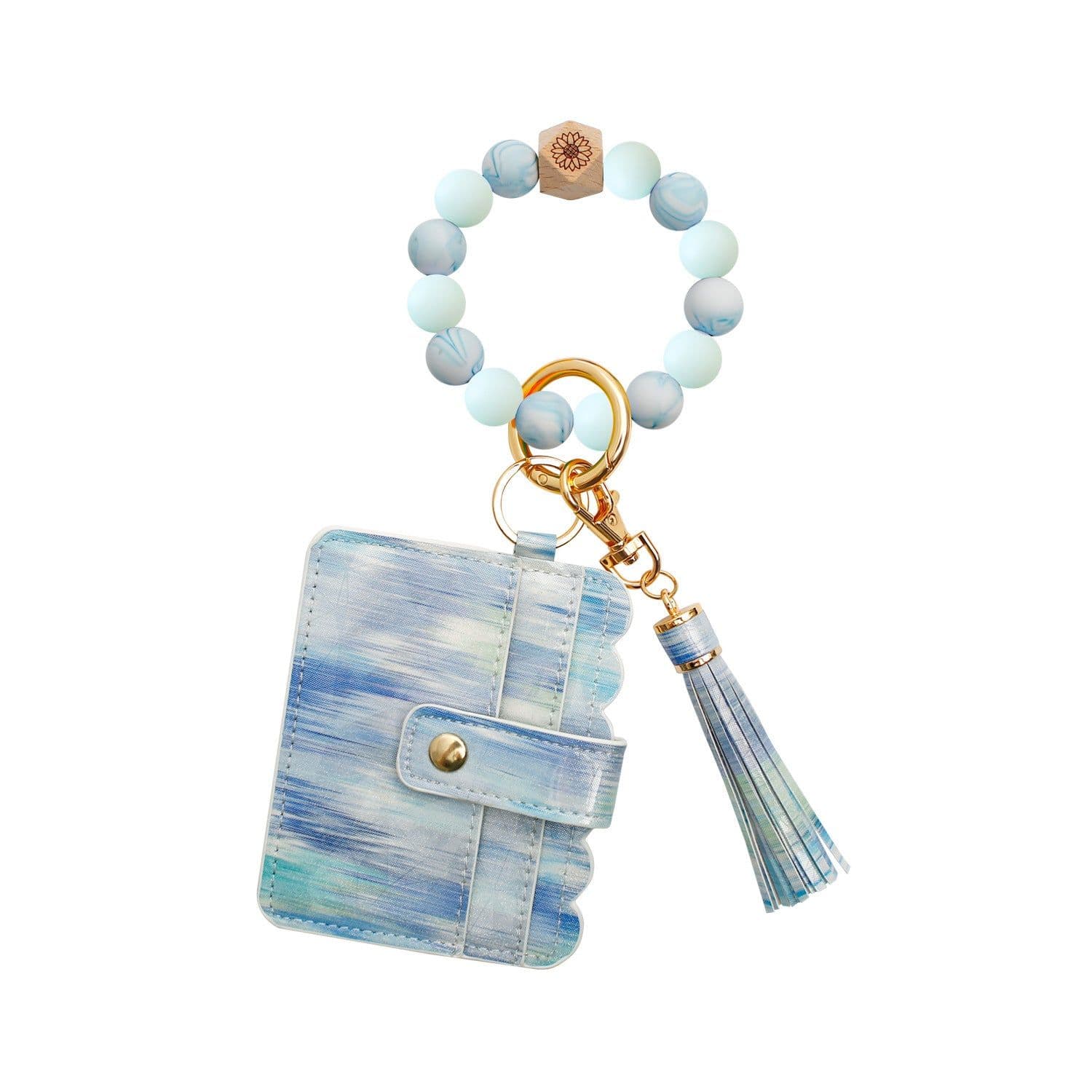 image-New Luminous Silicone Beads Wrist Keychain Handmade Beaded Leather Polyurethane Card Holder Key Ring