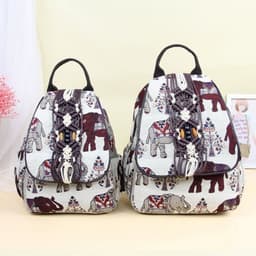 image-Women's Fashion Retro Double Layer Zipper Elephant Cotton And Linen Backpack