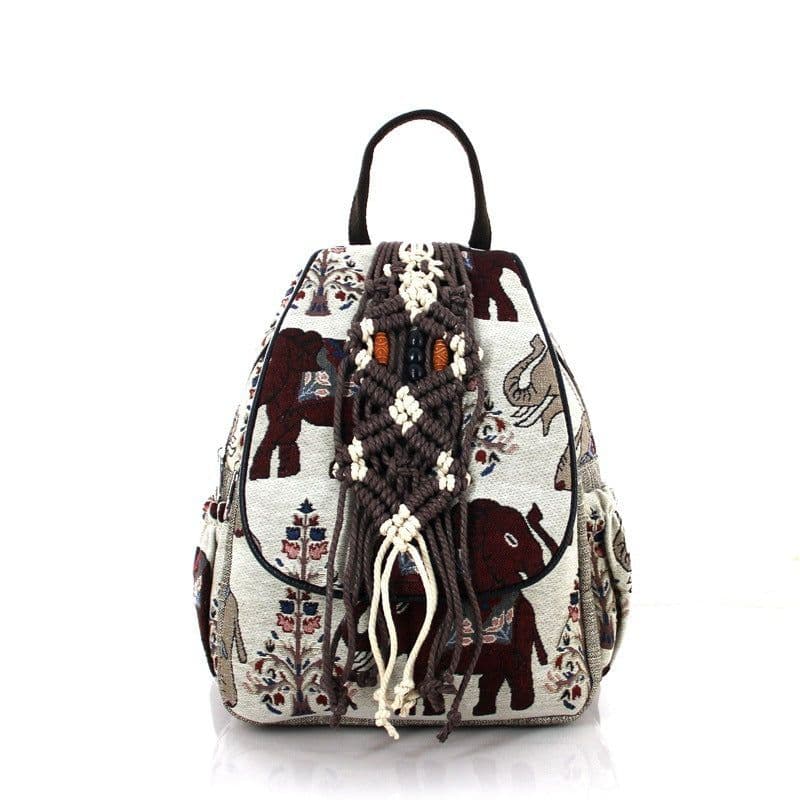 image-Women's Fashion Retro Double Layer Zipper Elephant Cotton And Linen Backpack