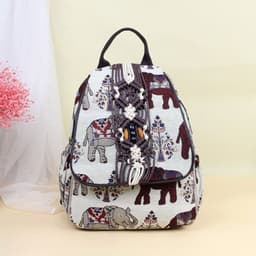 image-Women's Fashion Retro Double Layer Zipper Elephant Cotton And Linen Backpack