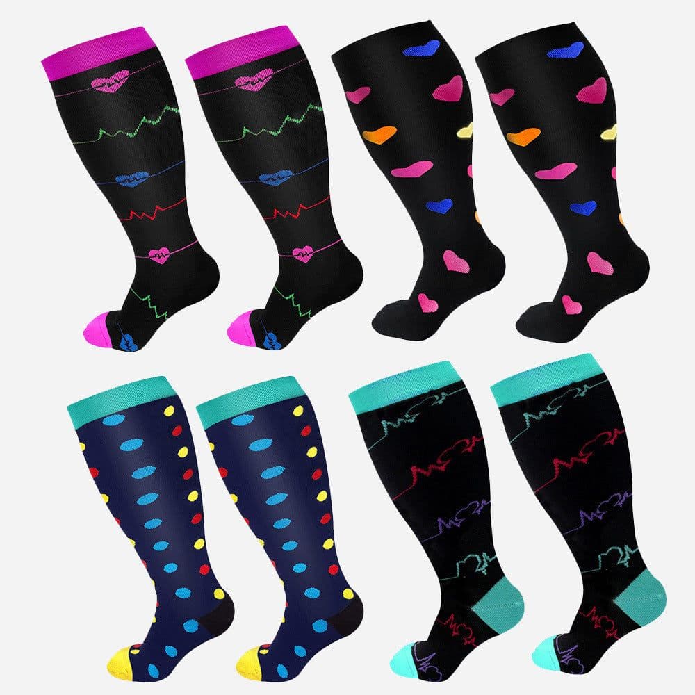image-Plus Size Compression Socks Men's And Women's Pressure Socks High Elasticity Fat Socks Sports Fitness Printing Running Socks