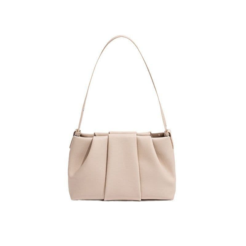 image-Pleated Clouds Niche Genuine Leather Underarm Bag