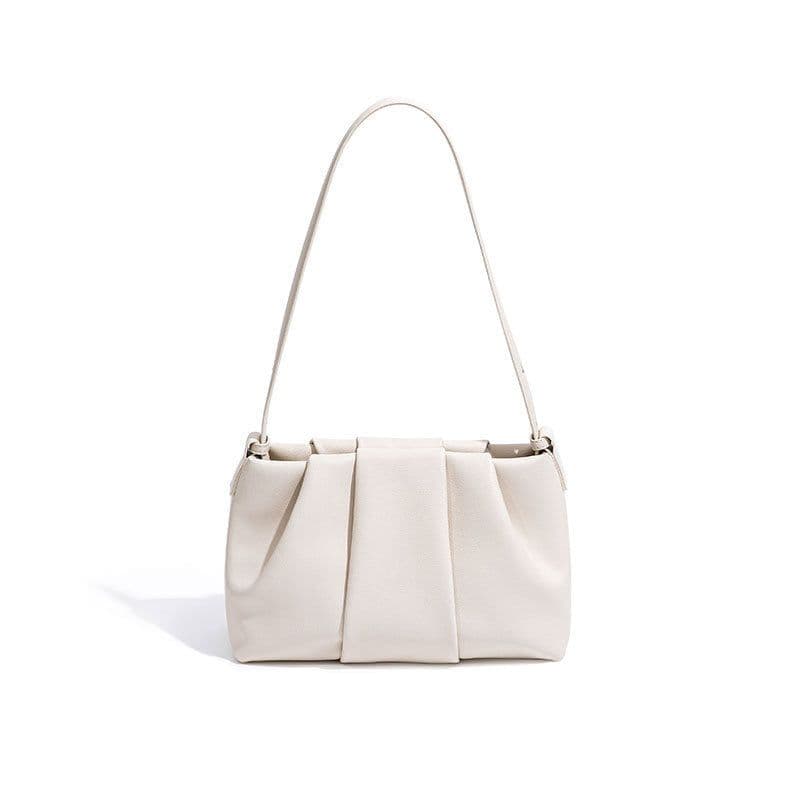 image-Pleated Clouds Niche Genuine Leather Underarm Bag