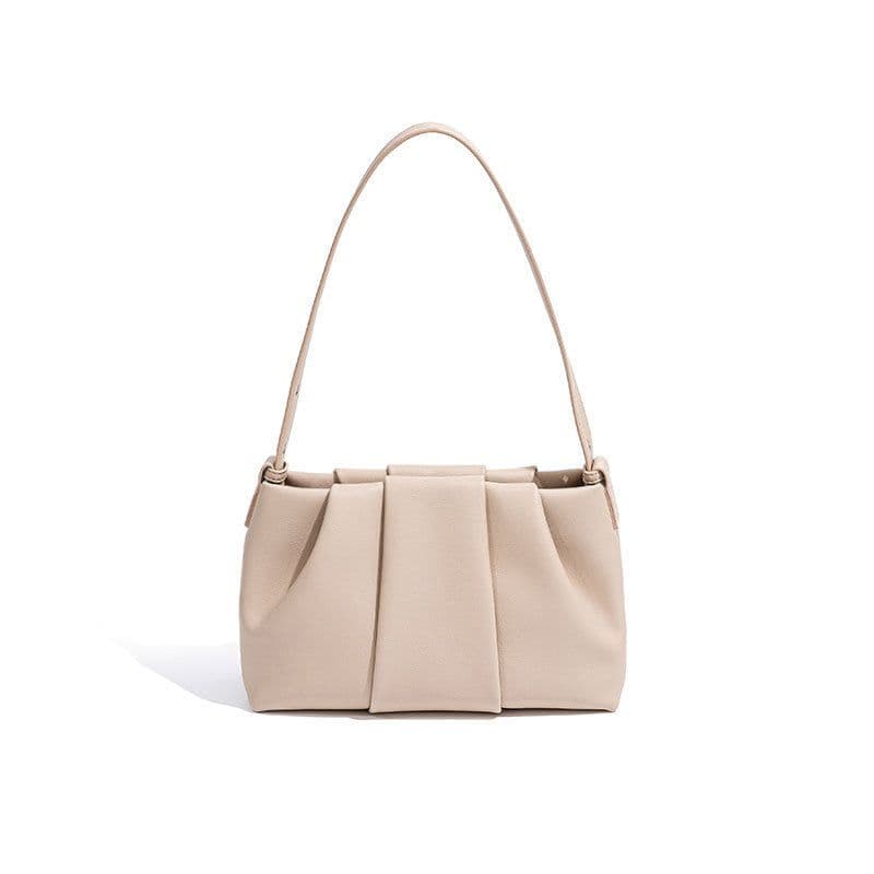 image-Pleated Clouds Niche Genuine Leather Underarm Bag