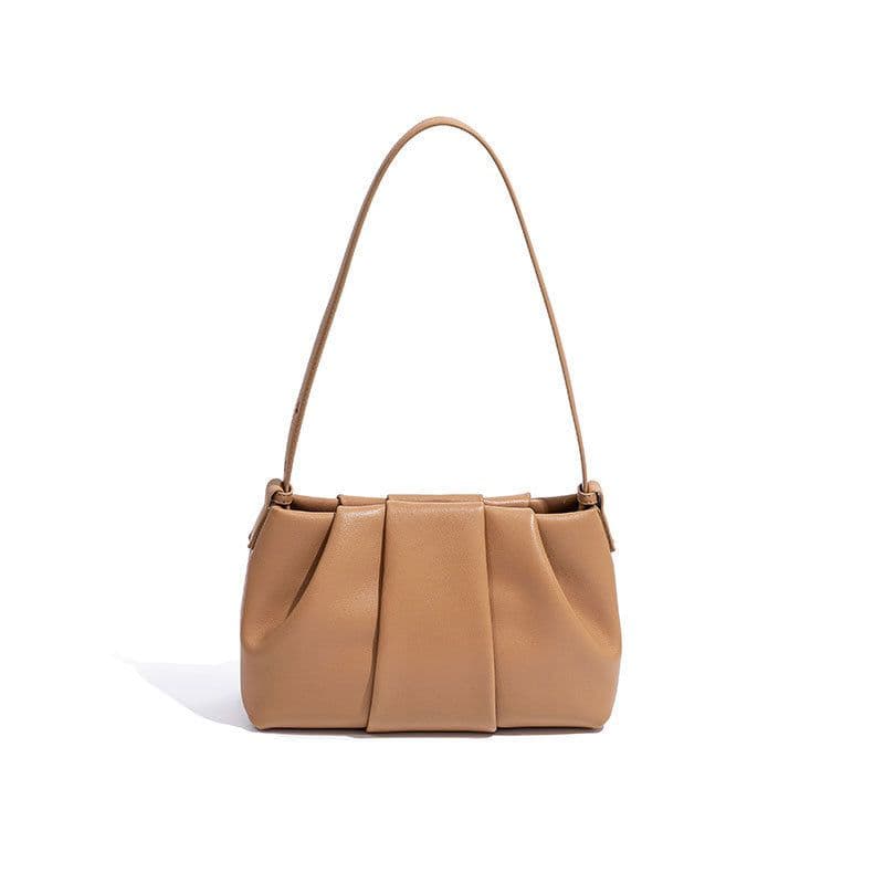 image-Pleated Clouds Niche Genuine Leather Underarm Bag