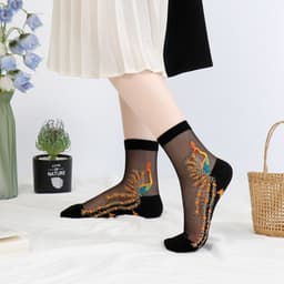 image-Socks, Children's Mid Tube Glass Silk Short Socks, Peacock