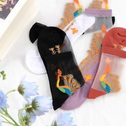 image-Socks, Children's Mid Tube Glass Silk Short Socks, Peacock