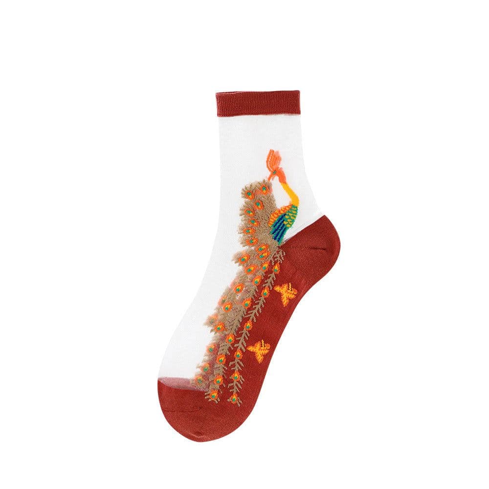 image-Socks, Children's Mid Tube Glass Silk Short Socks, Peacock