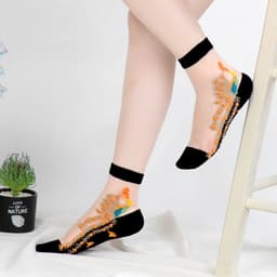 image-Socks, Children's Mid Tube Glass Silk Short Socks, Peacock