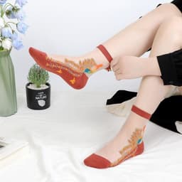 image-Socks, Children's Mid Tube Glass Silk Short Socks, Peacock