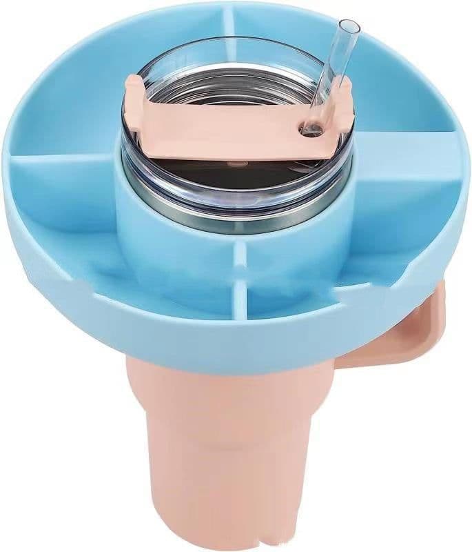 image-Silicone Snack For Cup 40 Oz Reusable Snack Container 4 Compartment Snack Platters Cup Snack Bowl Cup Holder Food Tray