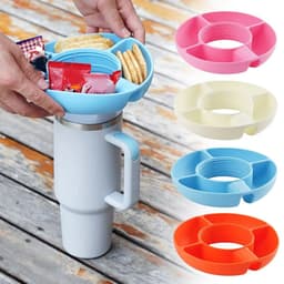 image-Silicone Snack For Cup 40 Oz Reusable Snack Container 4 Compartment Snack Platters Cup Snack Bowl Cup Holder Food Tray
