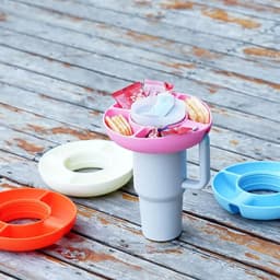 image-Silicone Snack For Cup 40 Oz Reusable Snack Container 4 Compartment Snack Platters Cup Snack Bowl Cup Holder Food Tray