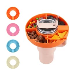 image-Silicone Snack For Cup 40 Oz Reusable Snack Container 4 Compartment Snack Platters Cup Snack Bowl Cup Holder Food Tray