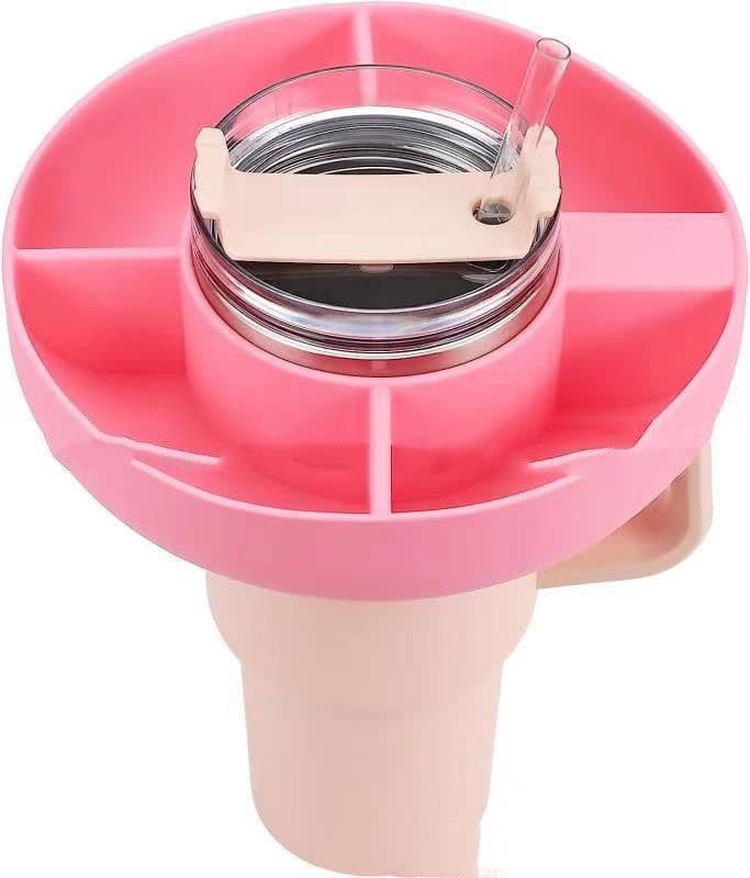 image-Silicone Snack For Cup 40 Oz Reusable Snack Container 4 Compartment Snack Platters Cup Snack Bowl Cup Holder Food Tray