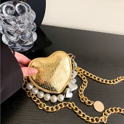 image-Mini Love-shape Pearls Handbag Fashion Cute Chain Lipstick Bag Women's Bright Candy Color Shoulder Messenger Bag