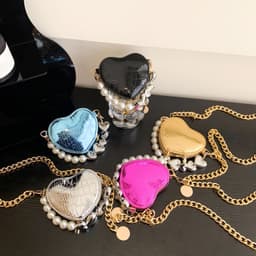 image-Mini Love-shape Pearls Handbag Fashion Cute Chain Lipstick Bag Women's Bright Candy Color Shoulder Messenger Bag