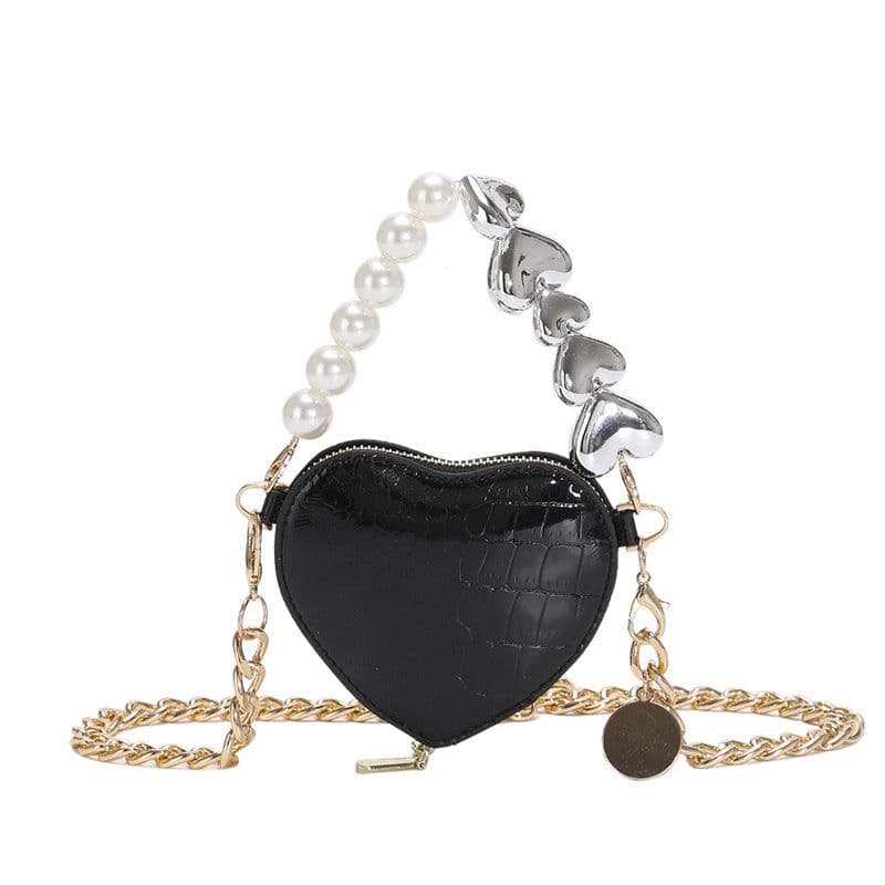 image-Mini Love-shape Pearls Handbag Fashion Cute Chain Lipstick Bag Women's Bright Candy Color Shoulder Messenger Bag