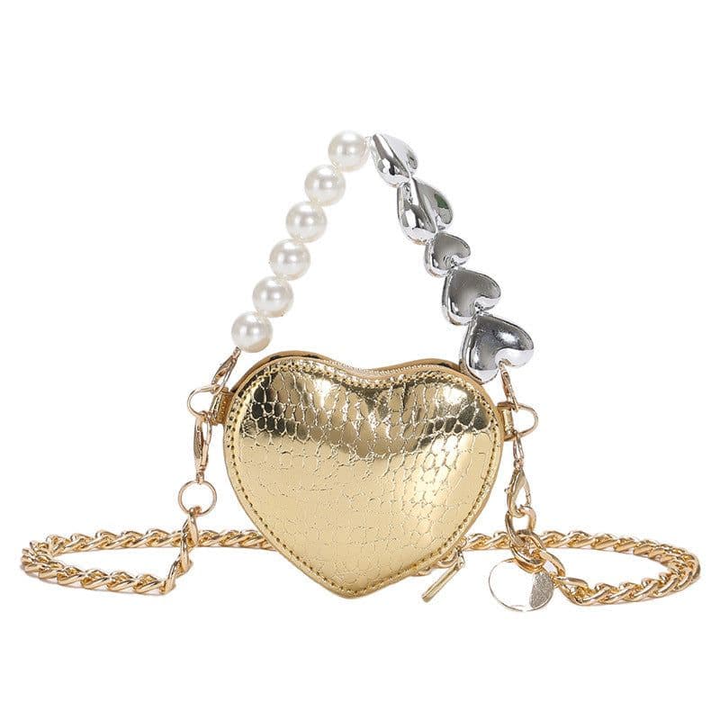 image-Mini Love-shape Pearls Handbag Fashion Cute Chain Lipstick Bag Women's Bright Candy Color Shoulder Messenger Bag