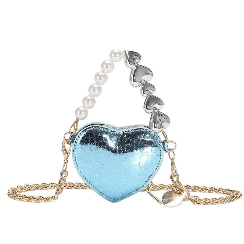 image-Mini Love-shape Pearls Handbag Fashion Cute Chain Lipstick Bag Women's Bright Candy Color Shoulder Messenger Bag