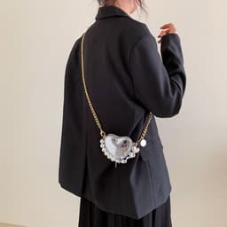 image-Mini Love-shape Pearls Handbag Fashion Cute Chain Lipstick Bag Women's Bright Candy Color Shoulder Messenger Bag