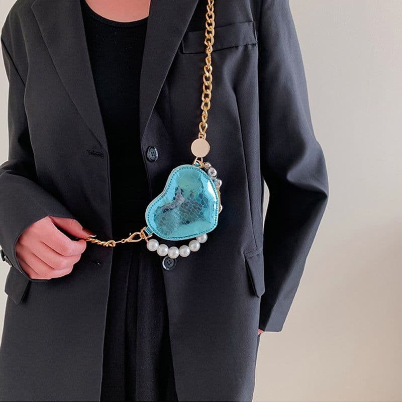 image-Mini Love-shape Pearls Handbag Fashion Cute Chain Lipstick Bag Women's Bright Candy Color Shoulder Messenger Bag
