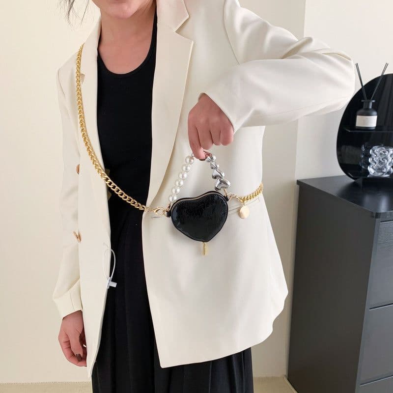 image-Mini Love-shape Pearls Handbag Fashion Cute Chain Lipstick Bag Women's Bright Candy Color Shoulder Messenger Bag