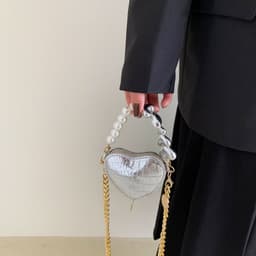 image-Mini Love-shape Pearls Handbag Fashion Cute Chain Lipstick Bag Women's Bright Candy Color Shoulder Messenger Bag