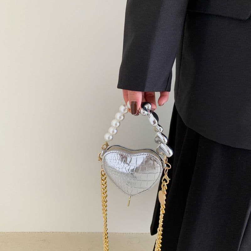 image-Mini Love-shape Pearls Handbag Fashion Cute Chain Lipstick Bag Women's Bright Candy Color Shoulder Messenger Bag