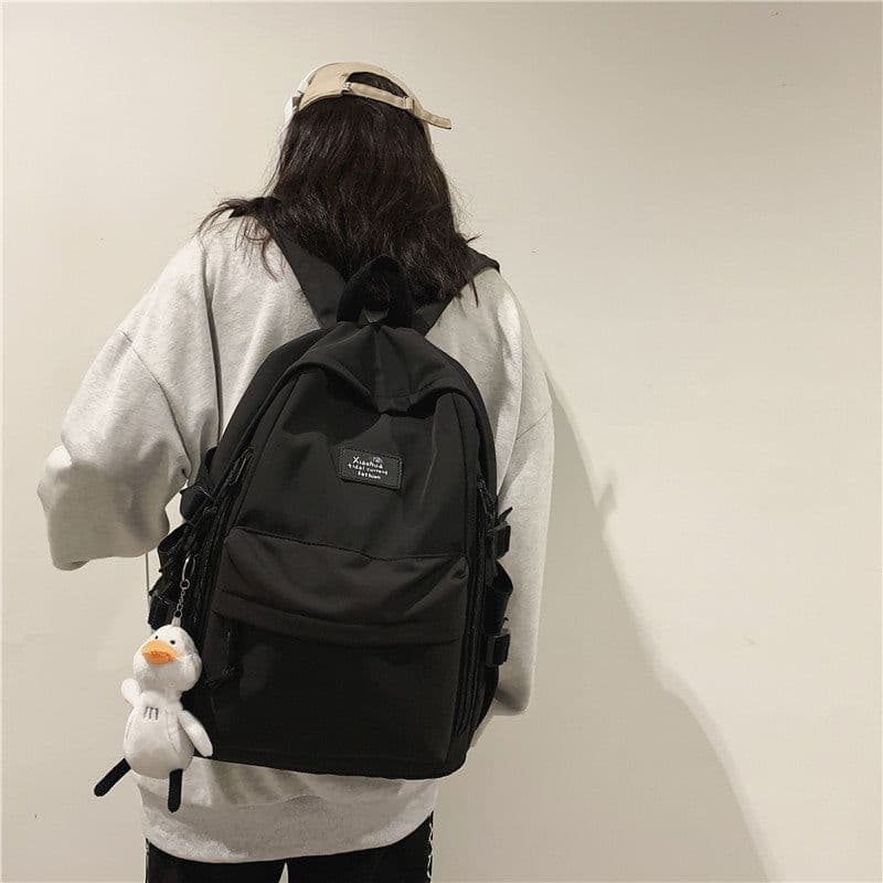 image-School Season New Fashion Backpack Fresh Middle School Students Korean Casual Solid Color Backpack
